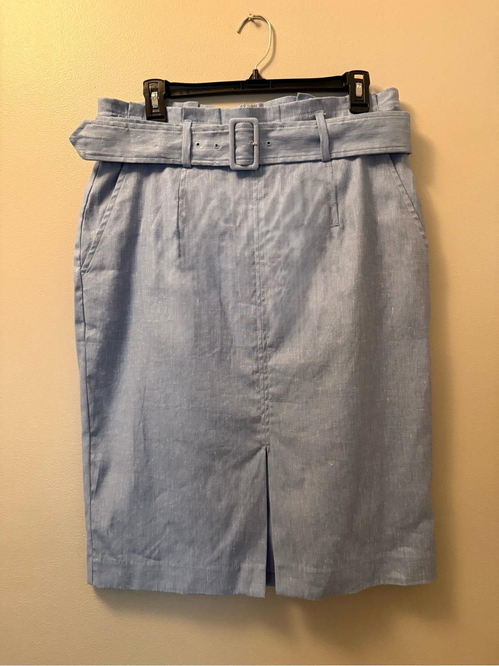 Ann Taylor Chambray Light Blue Belted A-Line Pencil Skirt